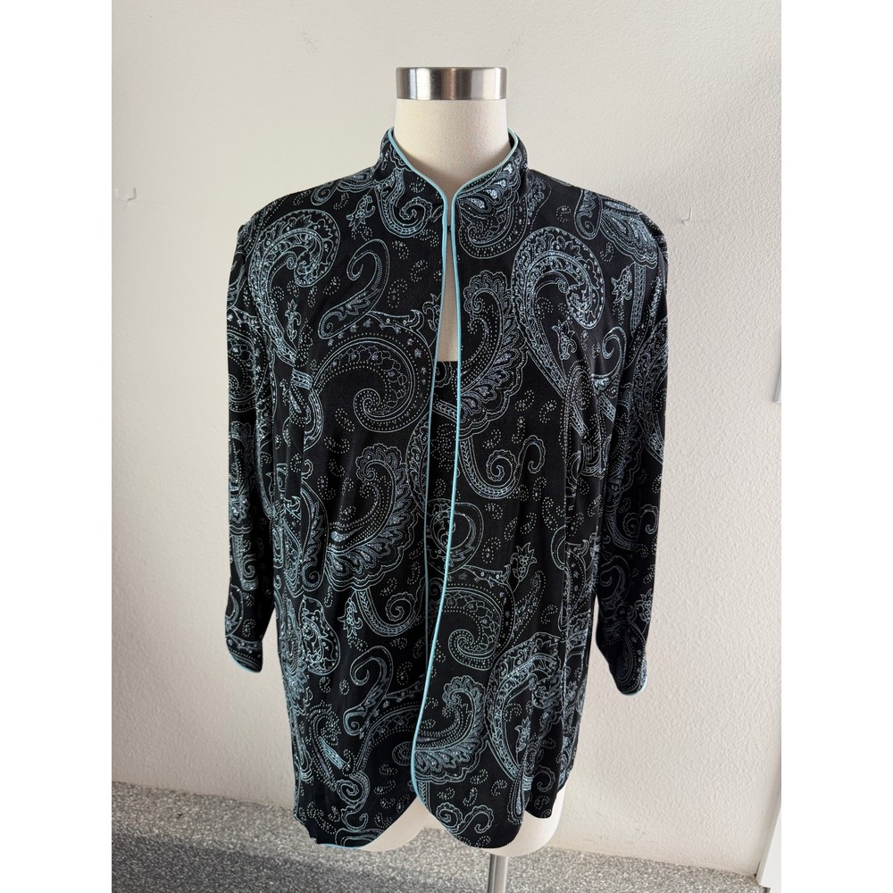Alex Evenings Women Plus 1X 2 Pc Set Jacket Top Black Blue Metallic Formal Party